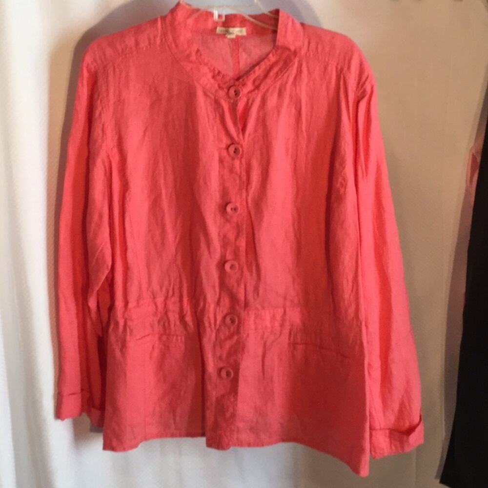 💯Irish linen melon colored unconstructed jacket